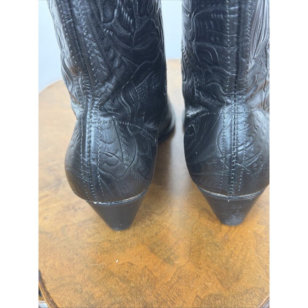 Tictactoes Black Embossed Leather Short Booties Western Boots Women's Size 9 USA - Picture 7 of 9